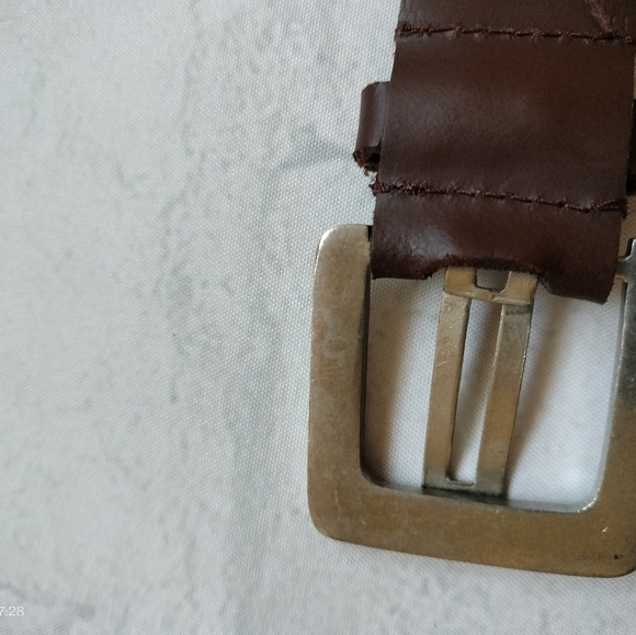 Brazilian Leather Belt Unisex Size Large Silver Metal Buckle Brown Western Boho - Picture 3 of 8